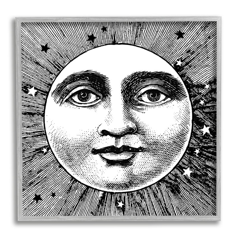 Az-285 - Lune et étoiles encadrées, Estampe numérique Farmhouse, H 17 po x l 17 po x P 1,5 po