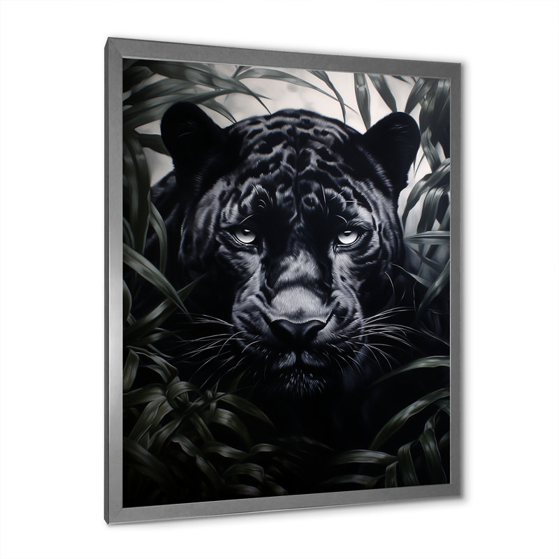 «Black White Panther», motifs contrastants sur toile, Cadre photo argenté, H 20 po x l 12 po x P 1 po