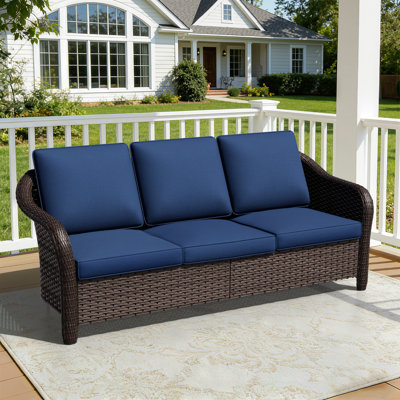 Hazel 3-person Outdoor Patio Rattan Sofa With Cushions