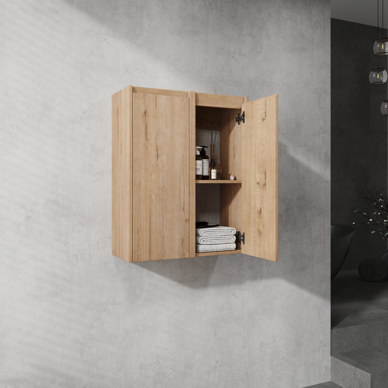 12" Bathroom Wall-Mounted Side Cabinet, 2 Soft-Close Doors, Float Design (12x2 KD), Brown