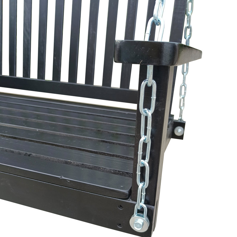 Banc de balancelle en bois massif. Noir, capacité de poids de 800 lb, installation facile pour le patio extérieur, fabrication en bois de jardin. À assembler