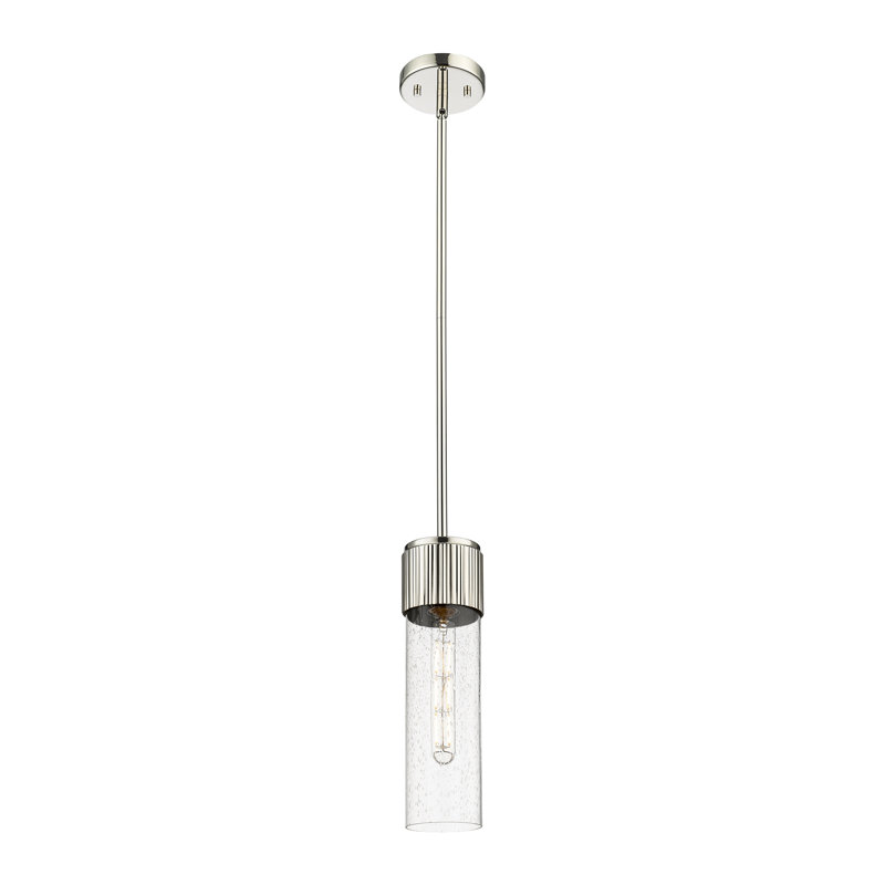 Luminaire suspendu à tige 1 lumière 12 "Bolivar, H 13,5 po x l 4 po x P 4 po, Bullé, Nickel poli