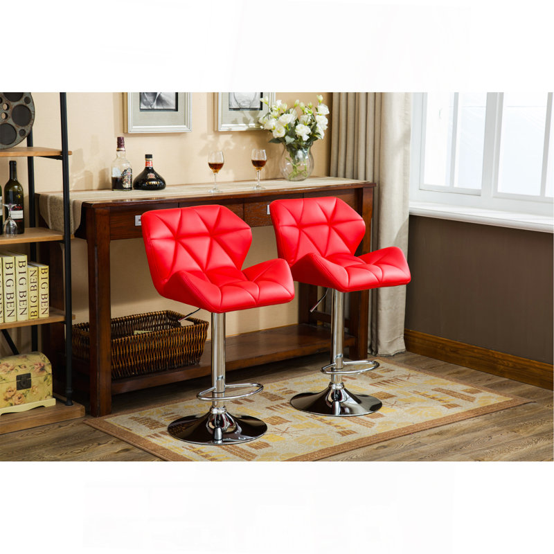 Glasgow Contemporary Tufted Adjustable Height Hidraulic Bar Stools, Set Of 2, Red