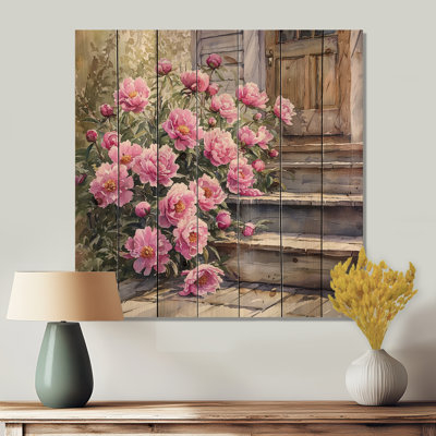 Pivoines roses par The Farmhouse Steps I - impression de pivoines sur bois de pin naturel