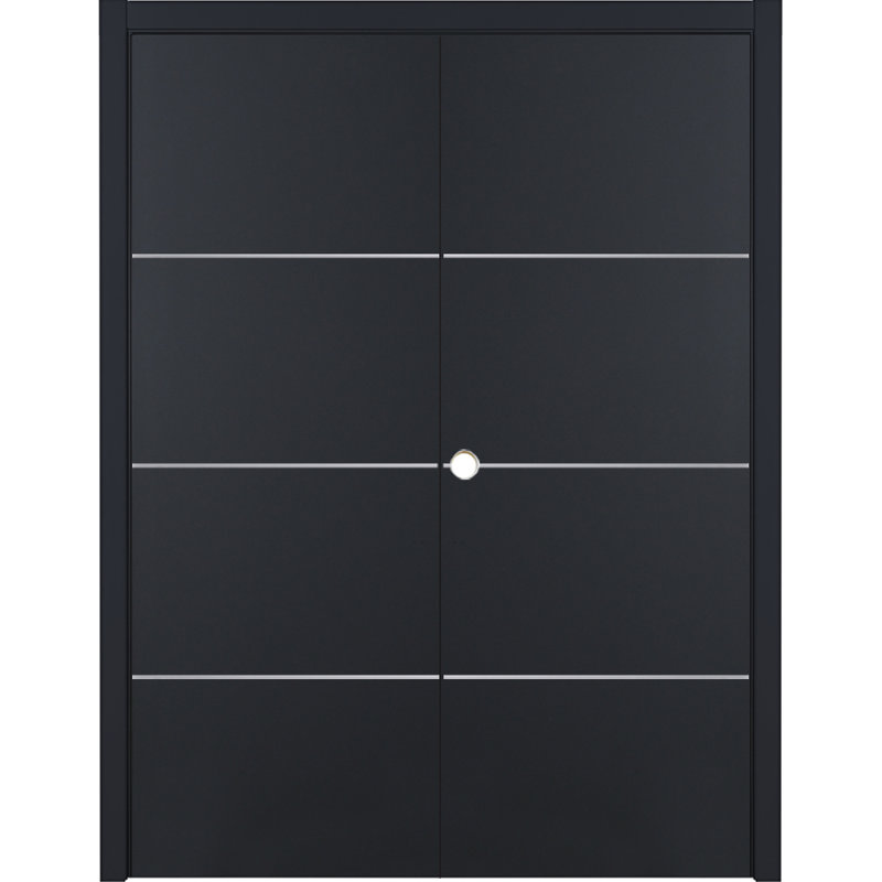 Glam G-Pro 009 Porte intérieure double en stratifié noir doux pré-suspendu 36 po x 96 po, 36" x 96", Oui