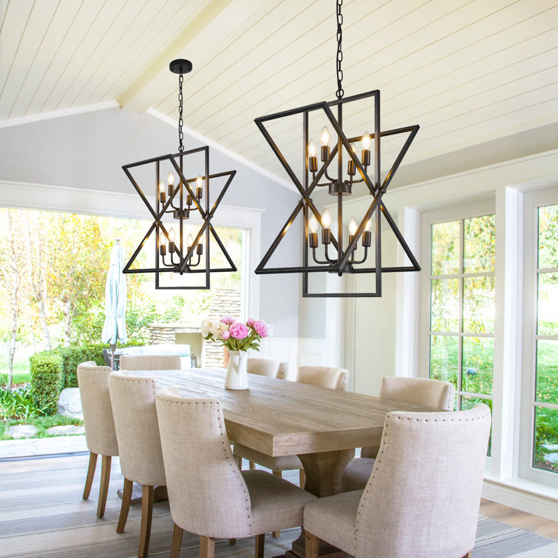 8 - Light Rotatable Dimmable Geometric Chandelier, Black
