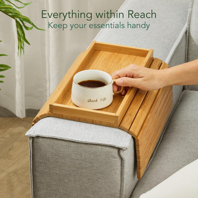Plateau pour accoudoirs Couch avec boîte de rangement 12,4 po x 5,4 po - Fond en feutre antidérapant, s'adapte aux accoudoirs de 6 po et plus large