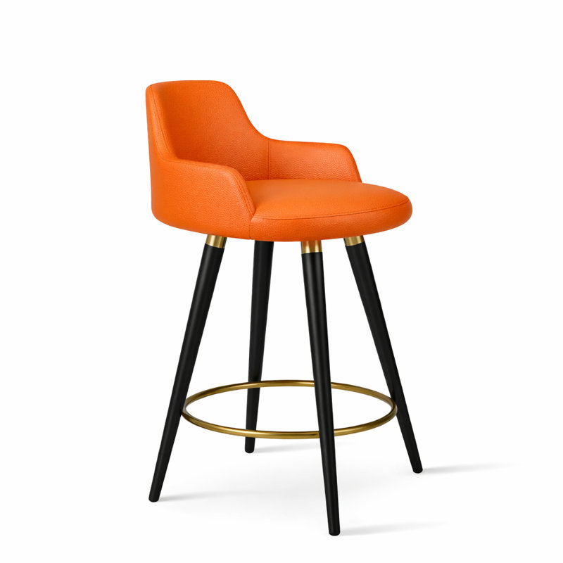 Dervish Ana Stool, Orange, Black/Brass, Bar Stool 29” (Seat Height)