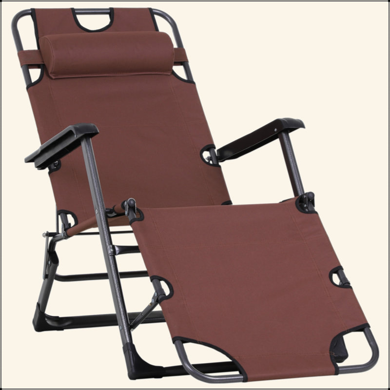 Folding Chaise Lounge Chair For Outside, 2-In-1 Tanning Chair With Pillow & Pocket, Adjustable Pool Chair For Beach, Patio, Lawn, Deck