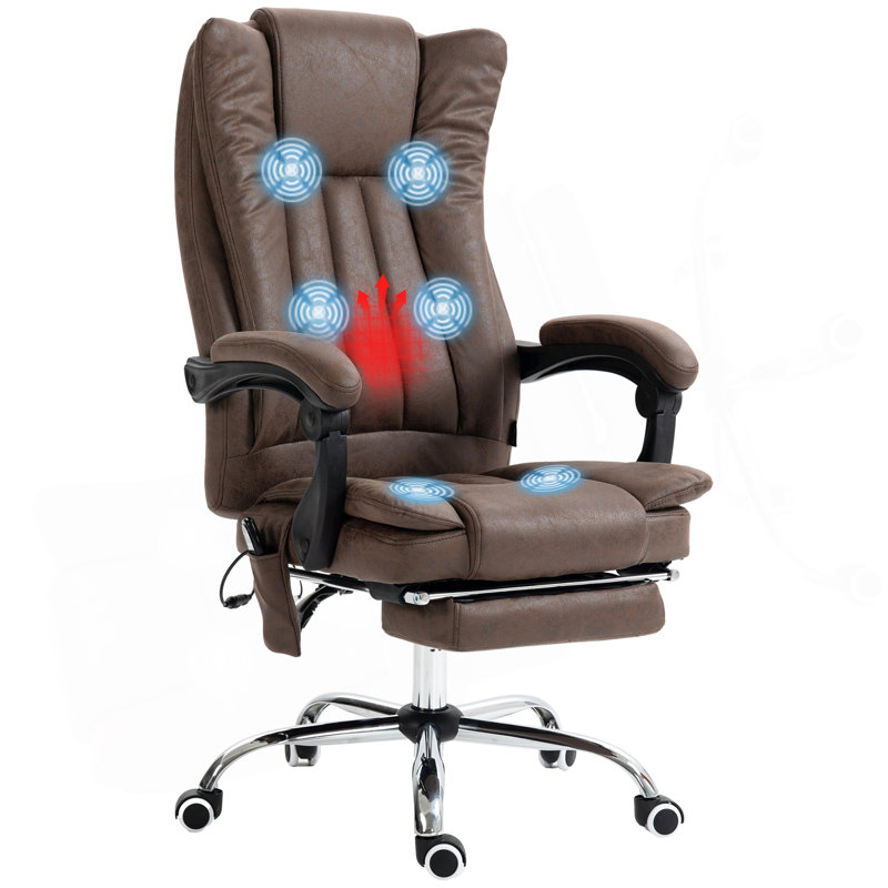 Chaise de bureau en microfibre Vinsetto, chaise d'ordinateur à haut dossier avec massage à 6 points, chaleur, hauteur réglable et repose-pieds rétractable