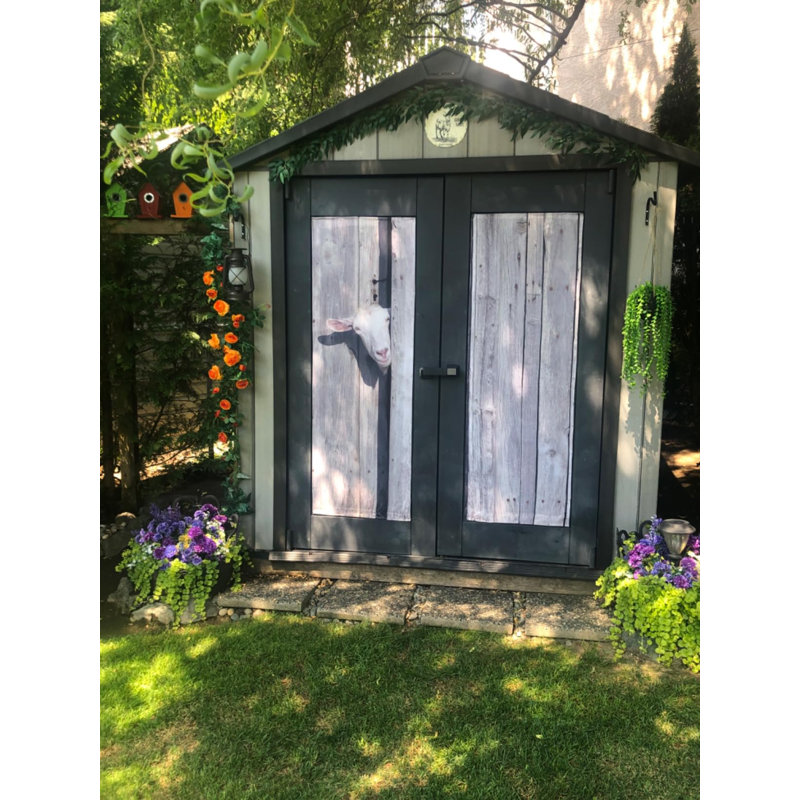 1PC Goat and Gray Rustic Wooden Board Waterproof Shower Curtain with 12 Hooks, 152.4cm H x 198.12cm W