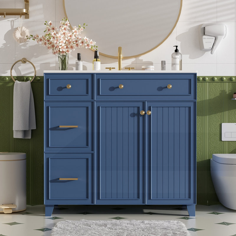 Meuble-lavabo 36 po avec lavabo en céramique, Bleu
