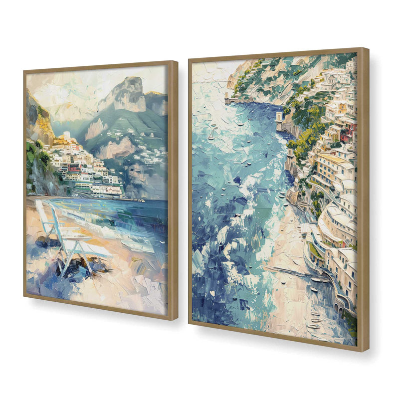 Ensemble de 2 pièces encadrées sur papier "Positano" par Azure Artisanal Studio, Or brossé