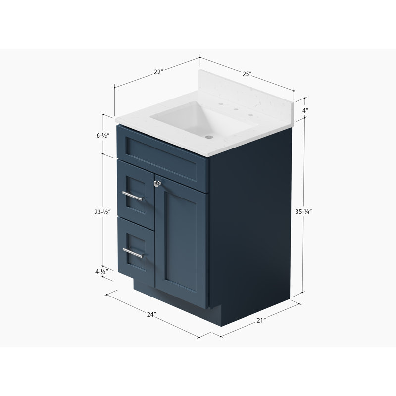 24'' Single Bathroom Vanity Solid Wood With Carrara Quartz Top, Blue