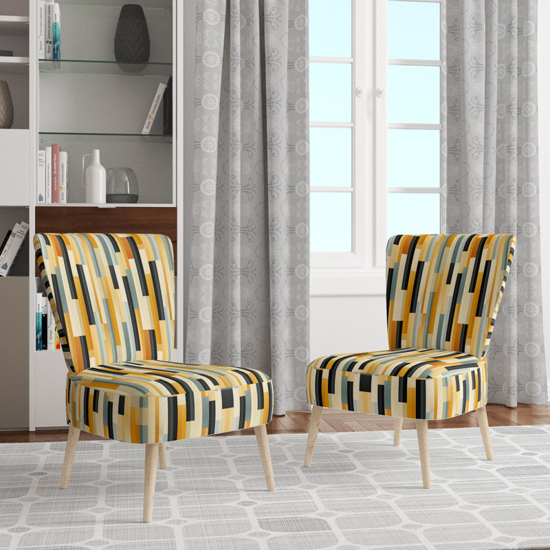 Chaise d'appoint rembourrée moderne et contemporaine à motif de rayures jaunes
