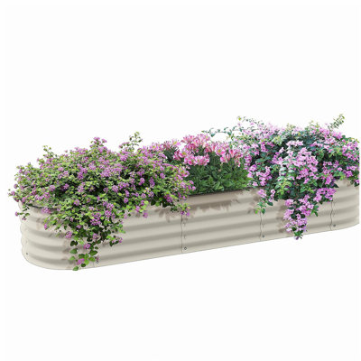 Ensemble de jardin surélevé galvanisé de 6,4 pi x 2 pi x 1 pi Outsunny, jardinière surélevée en métal avec bordure de sécurité, réservoir de bricolage facile pour faire pousser des fleurs, des herbes et des légumes, crème