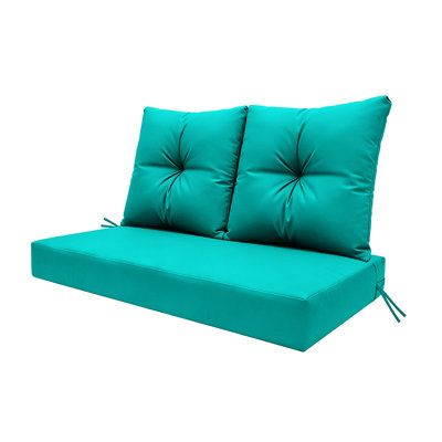 Outdoor Loveseat Deep Seat Cushion Set, 46"X24"X5" High-Density Foam, Solution-Dyed Fabric Water-Repellent UV-Resistant, Zippered Removable Cover For Patio Bench Swing，Aqua