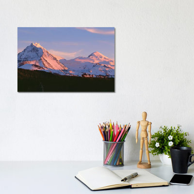 Oregon. Three Sisters Wilderness, Sunset Light on North and Middle Sister with Autumn Snow 1 Piece Wrapped Canvas Wall Art