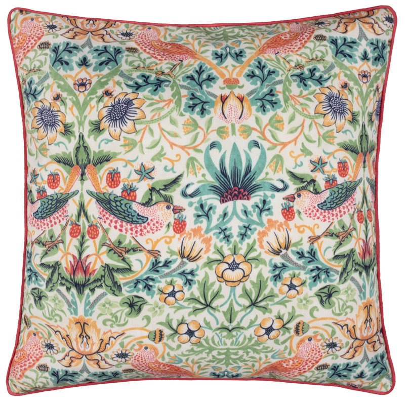 Strawberry Thief Indoor / Outdoor Floral Square Throw Cushion, Red/Green