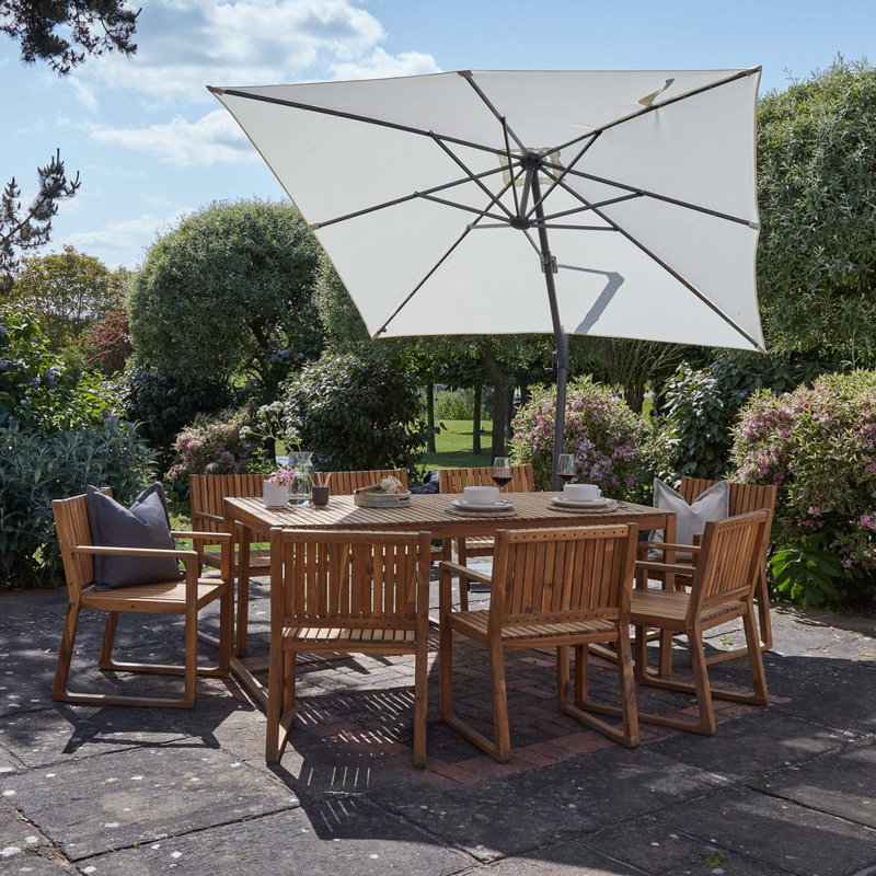 Lankin Rectangular 8 - Person 180Cm L Outdoor Table Set & Parasol, Natural/ Cream Parasol