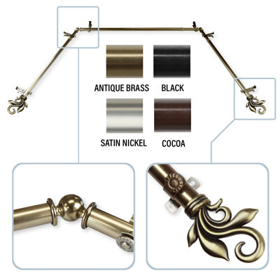 Rexford Steel Rod/Resin Finials Adjustable Bay Window Single Curtain Rod