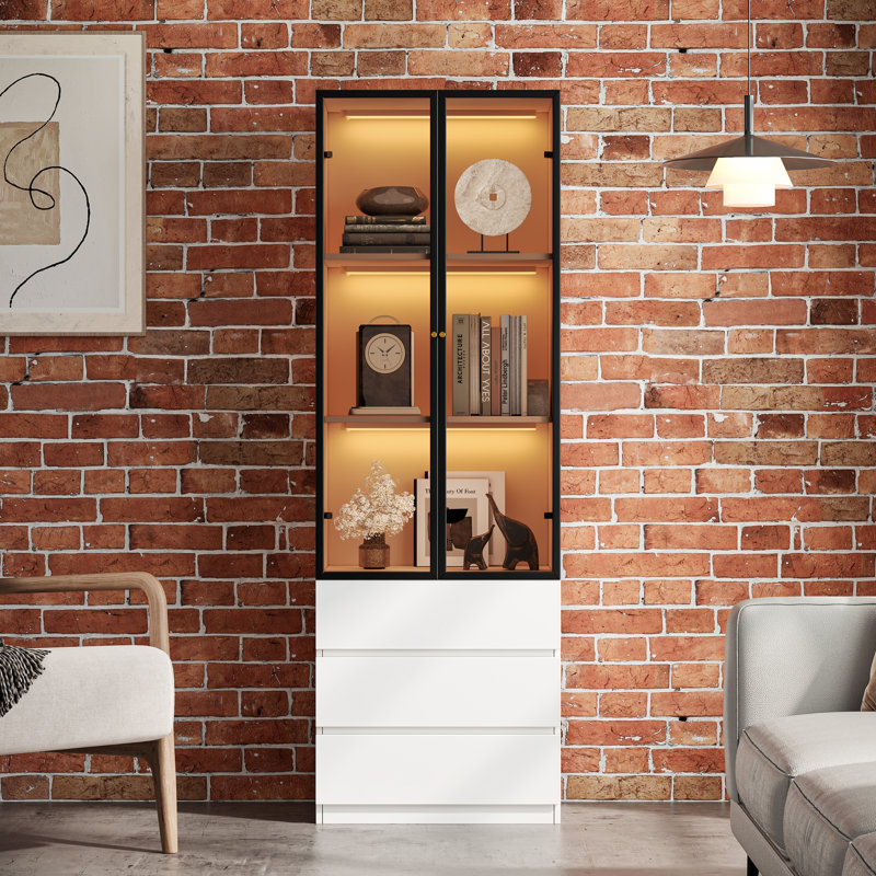 Armoire vitrée 70,9 po H, Blanc, 70.9'' H X 23.6'' W X 15.7'' D
