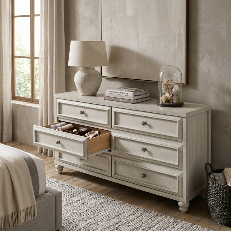 Commode double 6 tiroirs Caskey, Blanc antique