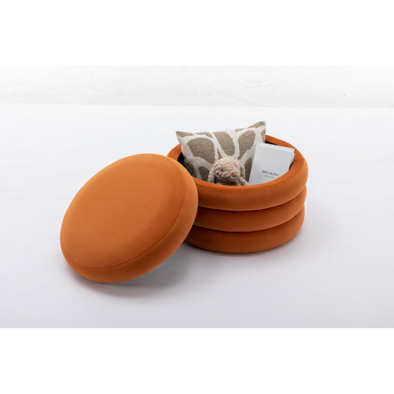 007-Repose-pieds rond avec repose-pieds et étagère en bois, Velours orange