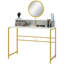 Bureau de maquillage de coiffeuse moderne avec miroir, coiffeuse avec rangement ouvert, finition en faux marbre et structure en acier pour la chambre à coucher