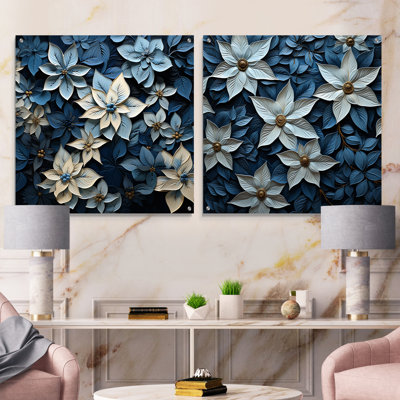 Poinsettias blanc et bleu - Poinsettias, ensemble de 2 peintures murales en acrylique sur verre