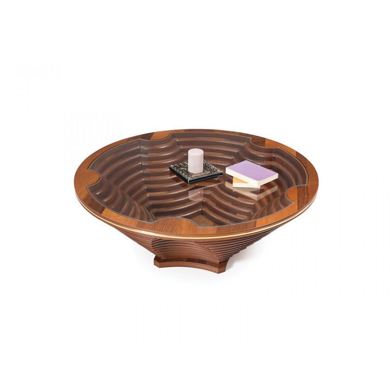 Table basse Red Barrel Studio® de conception géométrique en bois et en verre trempé, avec un design moderne Mid-Century, une table de canapé pour le salon, une finition blanche et un assemblage facile