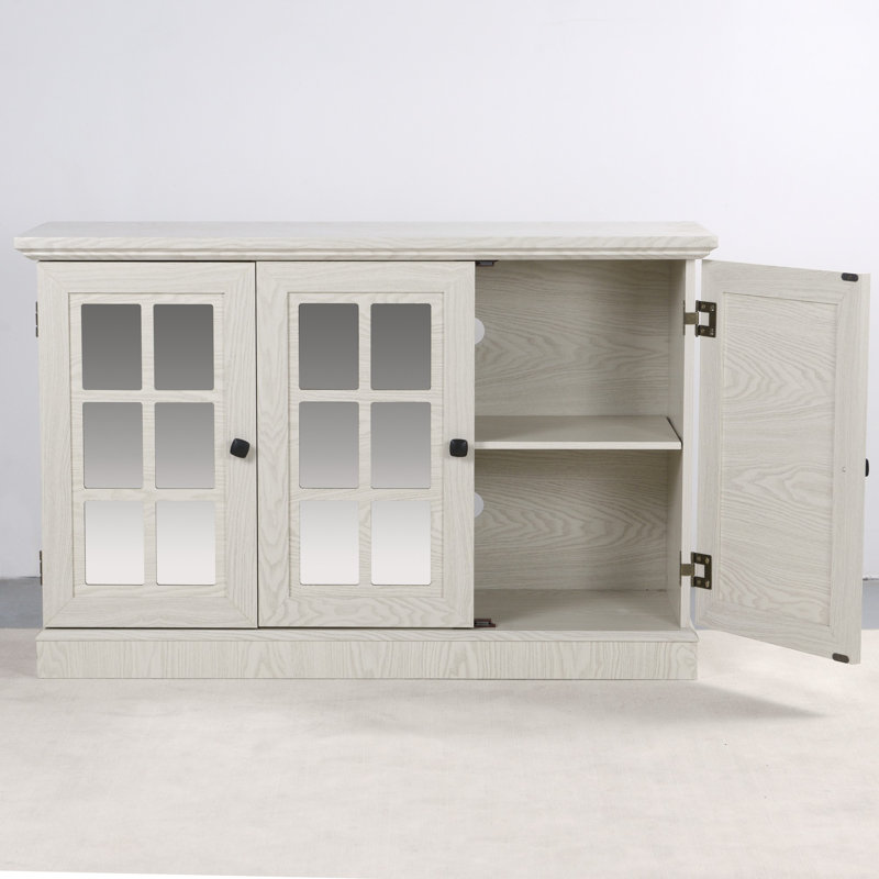 Armoire de rangement à 3 portes en acrylique avec miroir et 3 tablettes réglables, Blanc