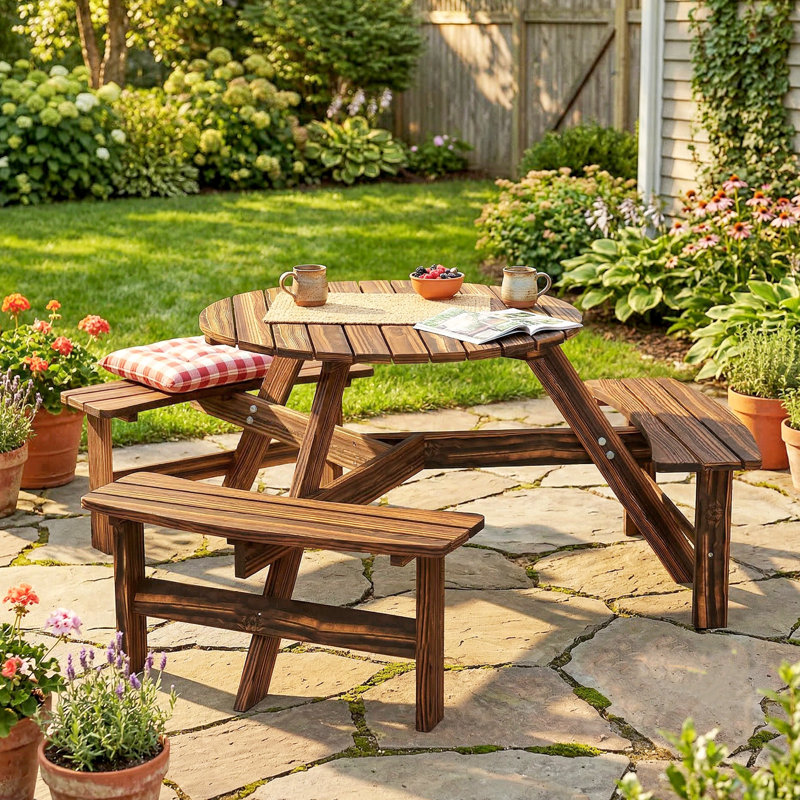 6 - Person Wood Patio Dining Set with Round Table