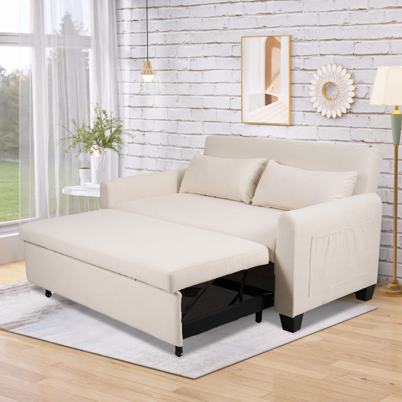 60-inch Sofa Bed "3-in-1 Convertible Sofa Bed, Cushion Sofa, Pull-out Bed, 2-seater Sofa with Pockets, Adjustable Backrest and Pillow, Living Room Apartment (Button Tufting)