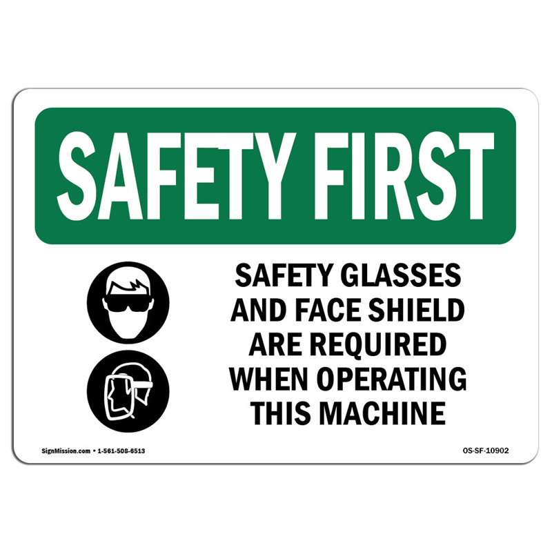 Osha Safety First Sign - Lunettes de sécurité et écran avec symbole, H 12 po x l 18 po x P 0,1 po