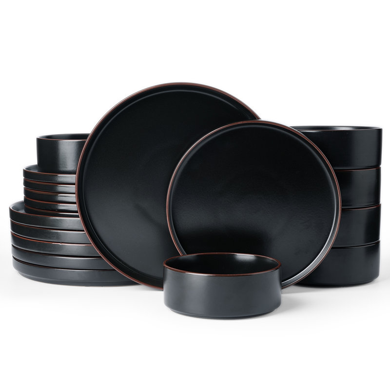 Bevery Handmade Stoneware Dinnerware Set 18 Piece - Service for 6, Matte Black