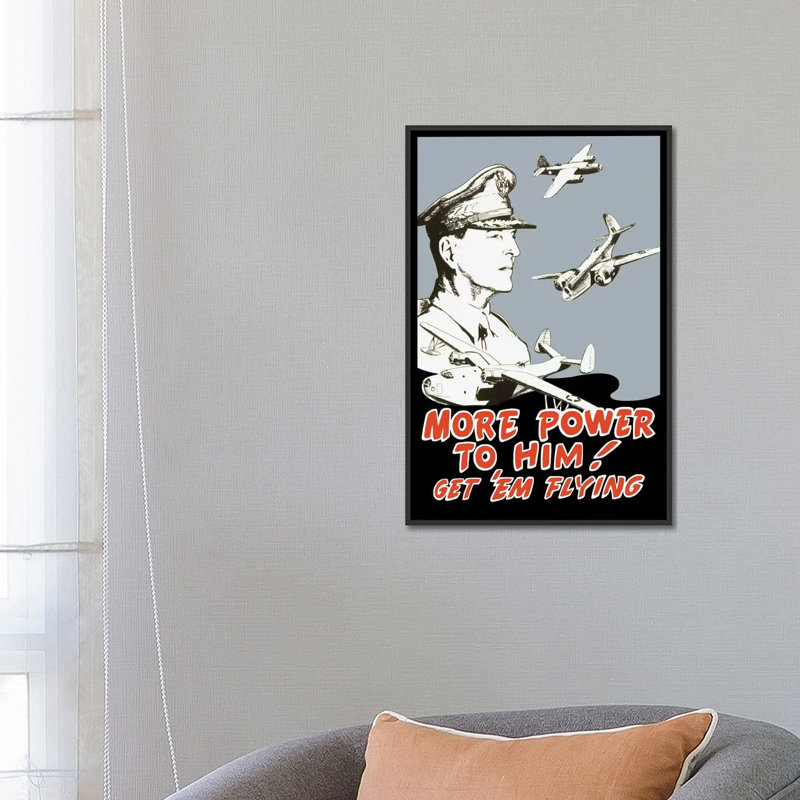 Publicité rétro sur toile, affiche du général Douglas MacArthur and Bomber Planes, H 26 po x l 18 po x P 1,5 po, Pas de tapis