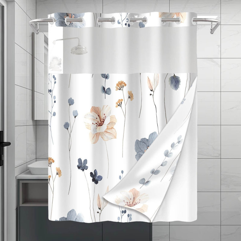 Ensemble de rideau de douche imperméable sans crochets 71 po x 74 po