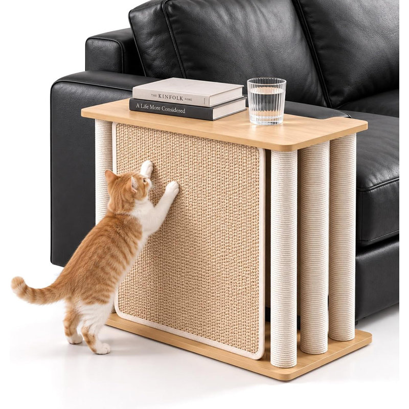 Table de bout Cat Scratcher avec poteau en sisal tissé, table d'appoint moderne 2 en 1 pour canapé, Left Armrest, Nature
