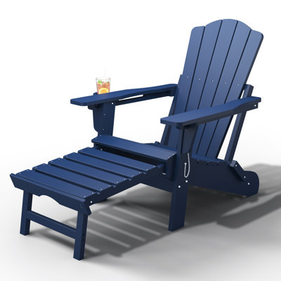 Chaise Adirondack pliante en PEHD bleu marine avec repose-pieds rétractable et porte-gobelet