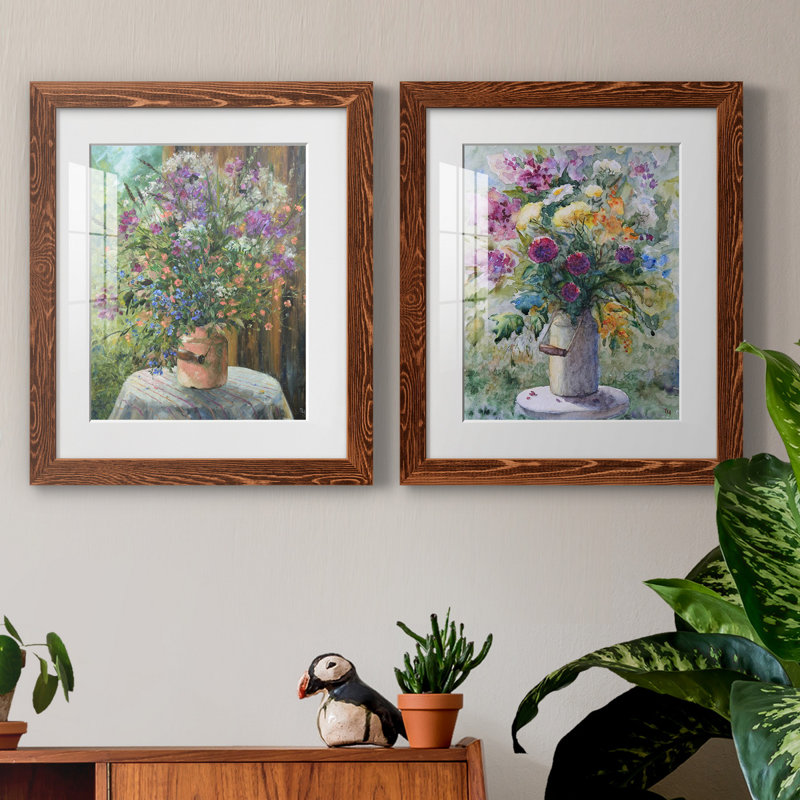 Farmhouse Bouquet - ensemble de 2 reproductions d'art, H 20 po x l 17 po x P 1 po, Papier avec cadre érable, Blanc