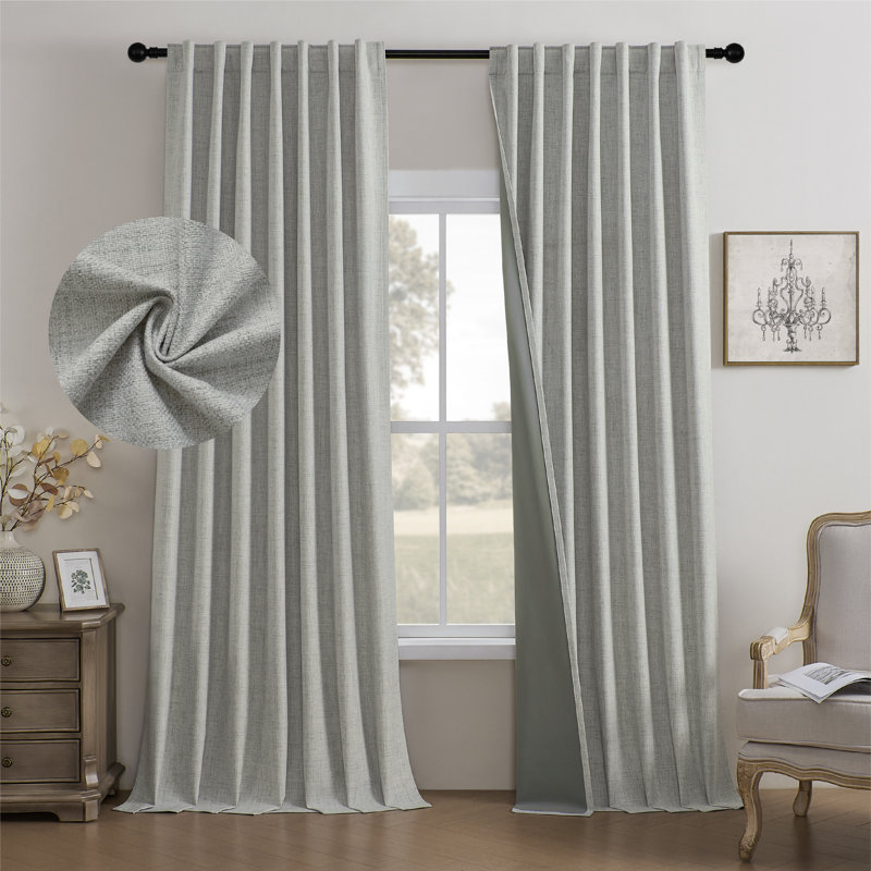 Leming 100% Polyester Burlap Blackout Curtains for Bedroom Back Tab Curtains 2 Panels Set, 52" W x 63" L, Light Gray