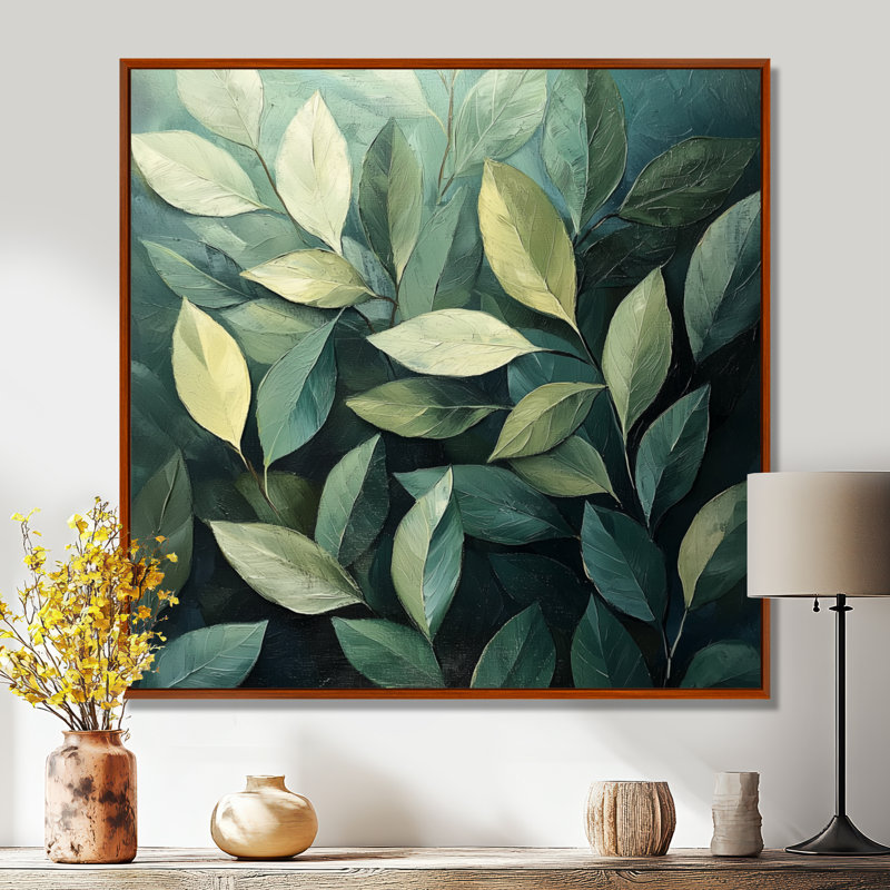 Feuillage olive vert feuilles collage I - feuilles, art mural, Impression encadrée flottante, Brun, H 16 po x l 16 po