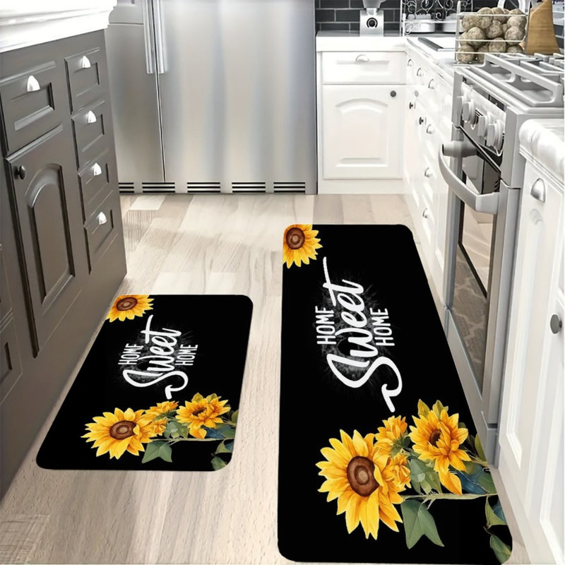Ensemble de 2 tapis de cuisine tournesol noir