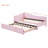 Twin Size Upholstered L-Shaped Upholstered Daybed with Pop Up Trundle, Pink-1691099909