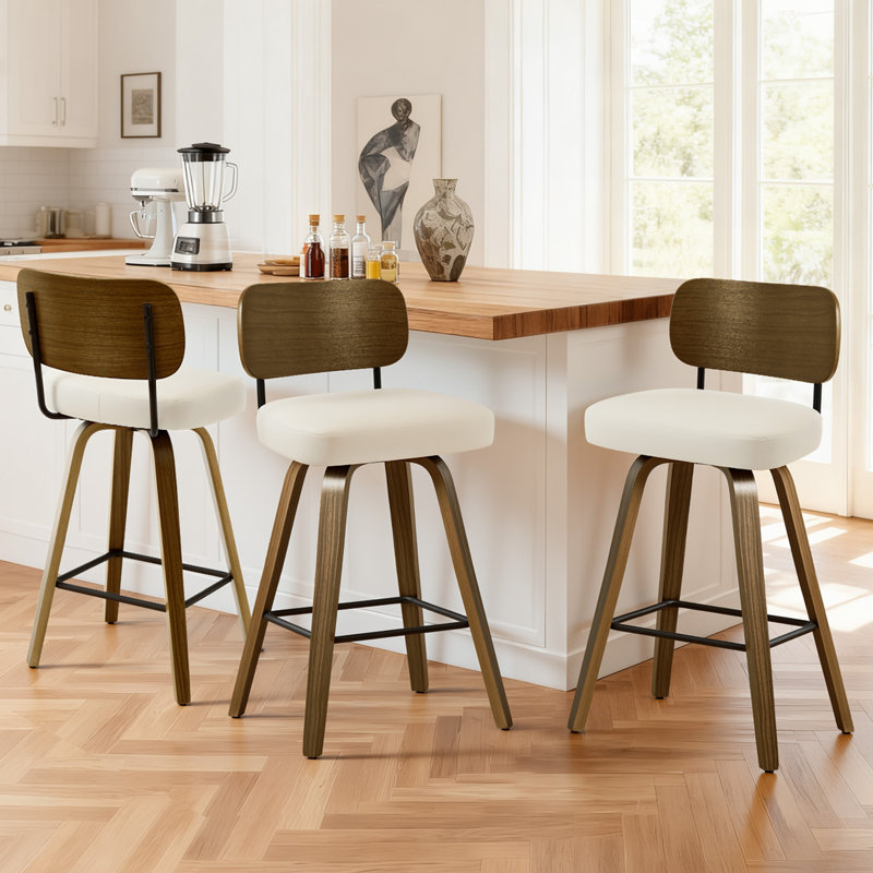 Tabouret de bar rotatif 26 po à hauteur de comptoir, Blanc, 3