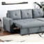 Canapé modulaire à dossier en polyfibre avec lit escamotable et méridienne de rangement en gris noir convertible 4 places réversible