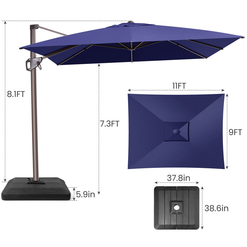 11' X 9' Outdoor Cantilever Umbrella Counter Weights Included, Navy Blue