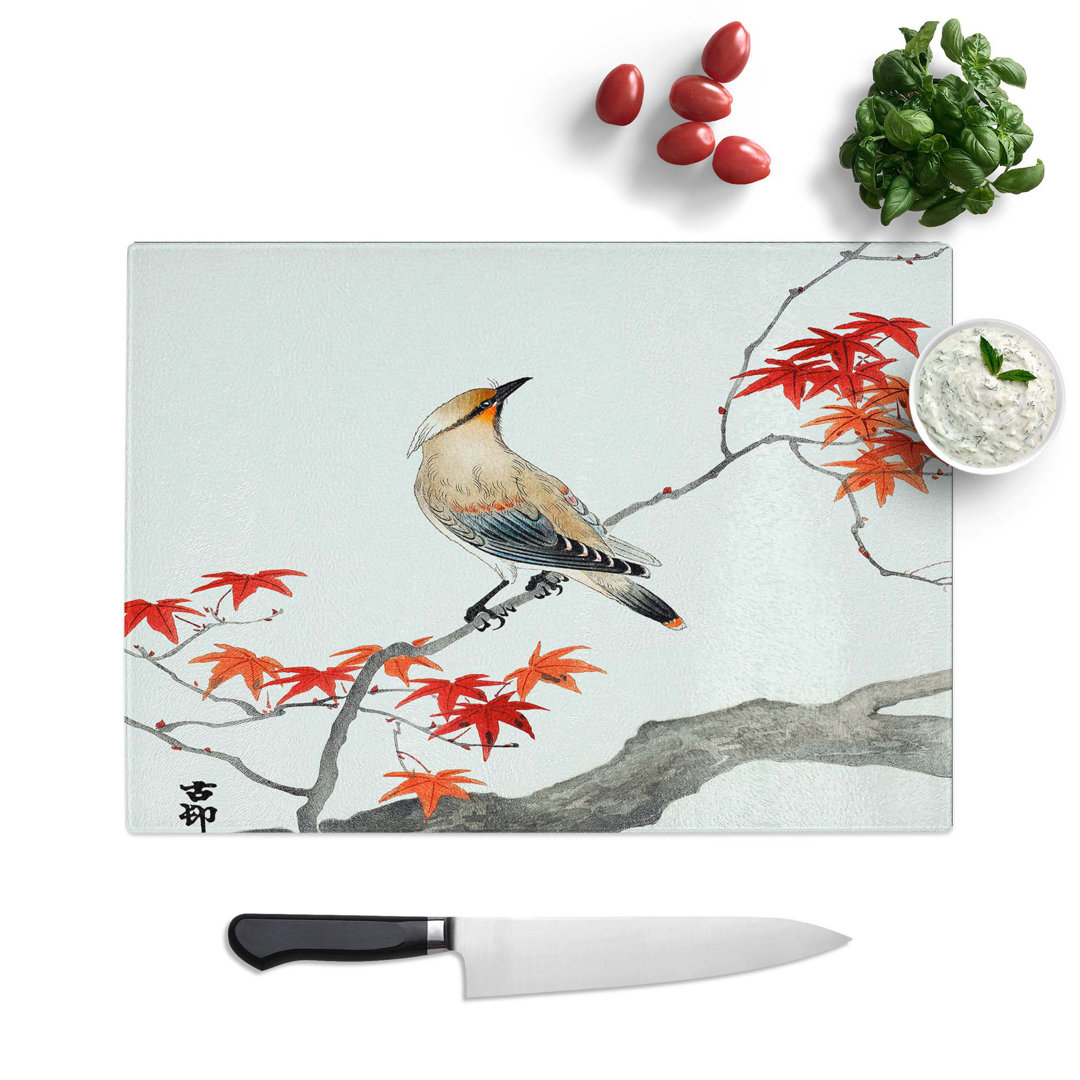 Tempered Glass Bird upon a Maple Tree Chopping Board