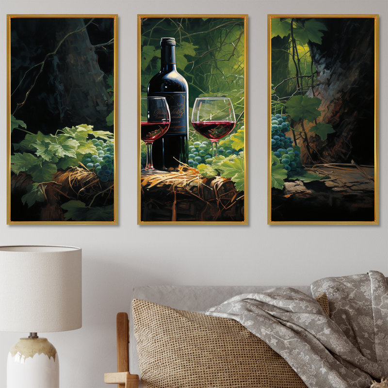 Cabernets Calm I - ensemble de reproductions d'art mural vin, Cadre flottant doré, H 40 po x l 60 po x P 1 po